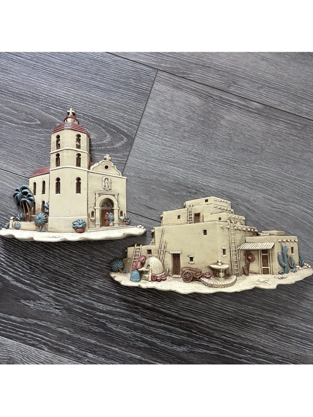 Vintage Burwood 1993 Pueblo Adobe Hacienda Church Mission Wall Art Set of 2